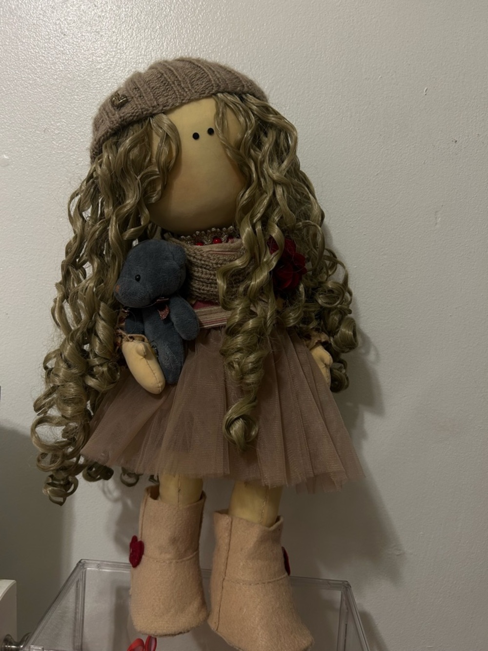 Handmade Style Brown Tulle Dress Doll with Tan Hat and Boots
